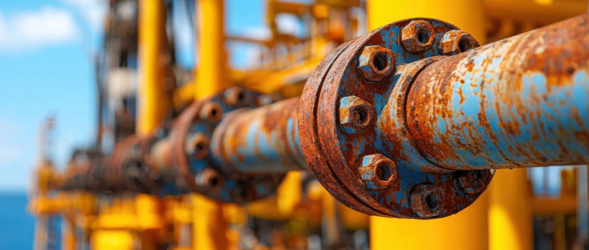 Rusting components on an offshore platform